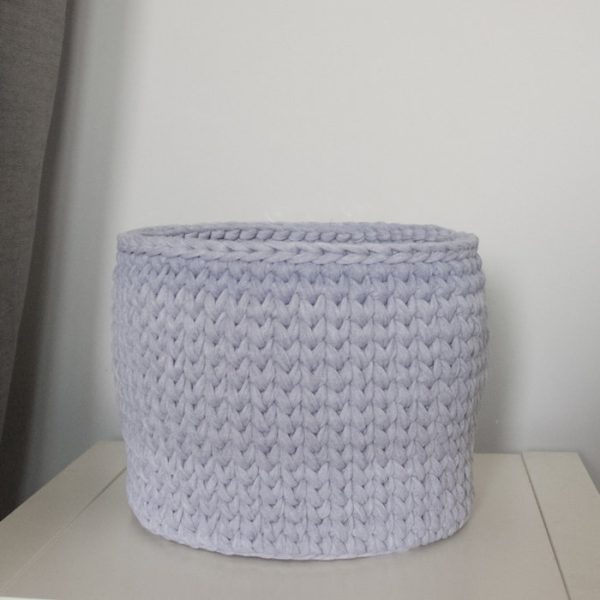 Вязаная корзина Серый Меланж круглая малая — изображение 3