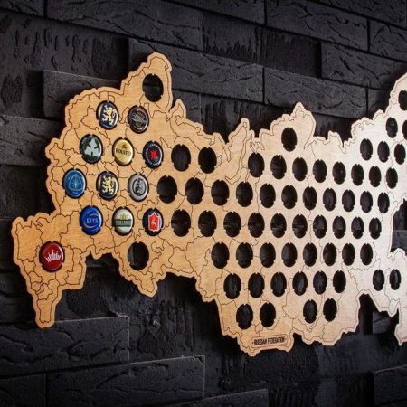 Копилка для пивных крышек ANTON ANTON Карта России из натуральной березовой фанеры