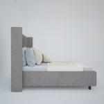 Кровать Wing-2 из серого льна и натурального дерева 180x200 см — изображение 5