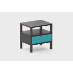 Прикроватная тумбочка Latitude SAGA BIRKIR черного цвета в отделке темный ясень с бирюзовым элементом