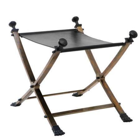 Табурет  Stool Gunzburg из кожи черного цвета на металлических ножках
