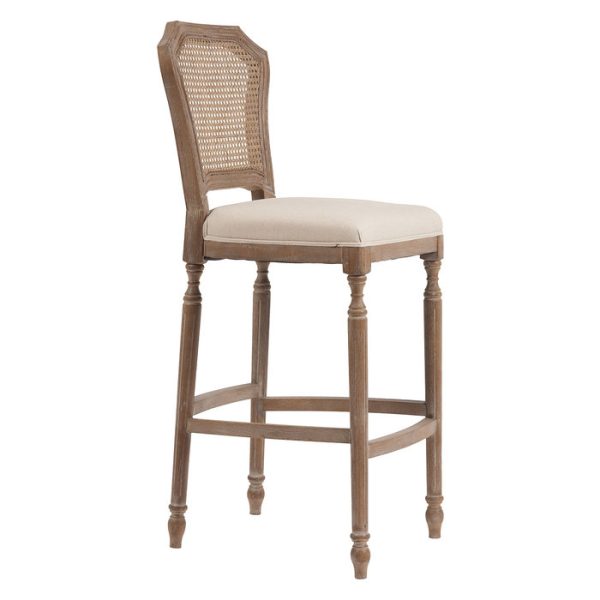 Барный стул Vintage French Nailhead Cane Back Кремовый Лен — изображение 3