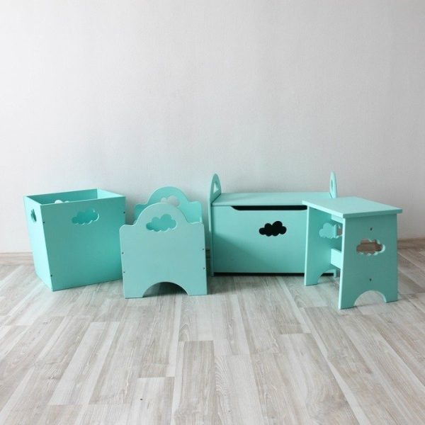 Деревянный ящик для игрушек бирюзовый с облачком — изображение 5