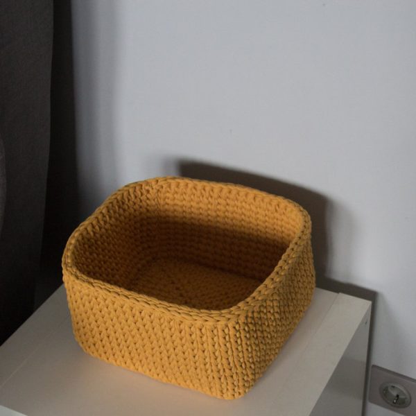 Вязаная корзина Горчичная квадратная малая — изображение 2