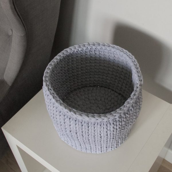 Вязаная корзина Серый Меланж круглая малая — изображение 2