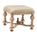Табурет 17th C. Baroque Ottoman Кремовый Лен — изображение 2