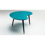 Стол журнальный WOODI Почка из дерева с бирюзовой столешницей