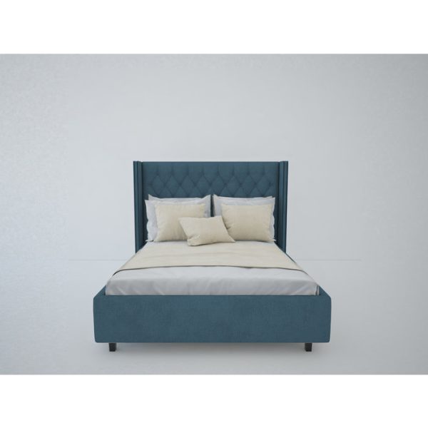 Кровать с декоративными гвоздиками Wing 200x200 см Велюр Морская волна — изображение 5