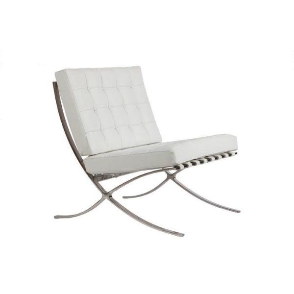 Кресло Barcelona Chair с обивкой из Белой Экокожи — изображение 2