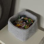 Вязаная корзина Серый Меланж квадратная малая