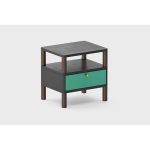 Прикроватная тумбочка Latitude SAGA BIRKIR черного цвета в отделке темный ясень с изумрудным элементом
