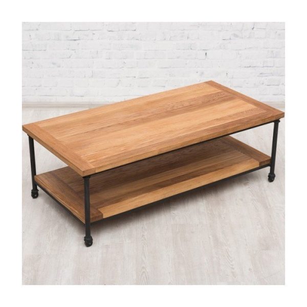 Журнальный столик на колесиках Edison из массива дуба и металла  — изображение 3
