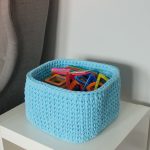 Вязаная корзина Голубая квадратная малая