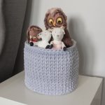 Вязаная корзина Серый Меланж круглая малая