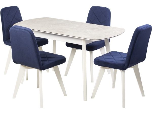 Обеденная группа (Стол Атлас 01, Бетао+4 стула Арион, Катания Темно-синий), опоры белые — изображение 3