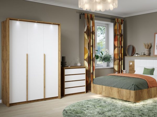 Спальня «Мишель» 3шк, Дуб крафт золотой/Белый жемчуг — изображение 3