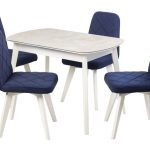 Обеденная группа (Стол Атлас 01, Бетао+4 стула Арион, Катания Темно-синий), опоры белые