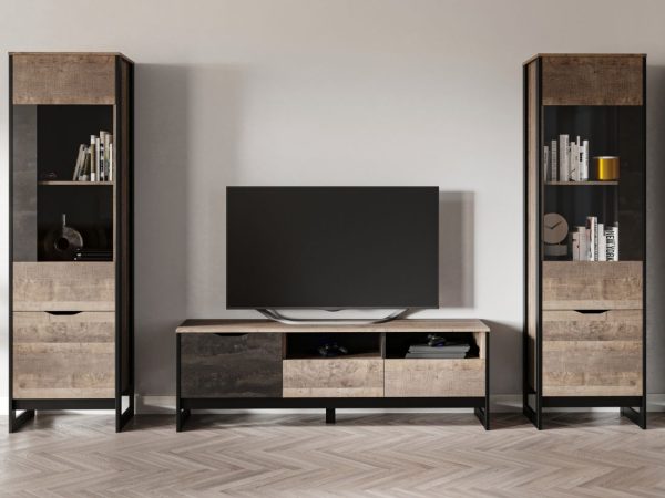 Тумба под ТВ «Стокгольм», Дуб гранж песочный/Железный камень — изображение 4