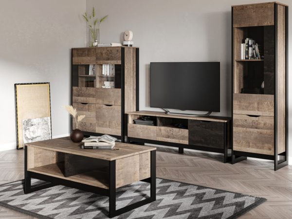 Витрина низкая «Стокгольм» 2д2в, Дуб гранж песочный/Железный камень — изображение 5