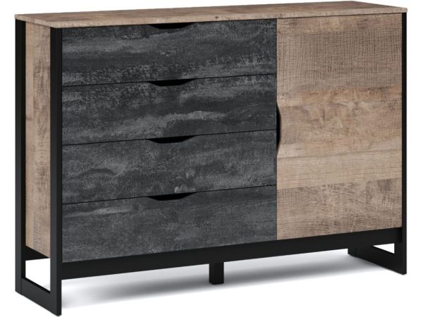 Комод «Стокгольм» 1д4ящ, Дуб гранж песочный/Железный камень — изображение 2