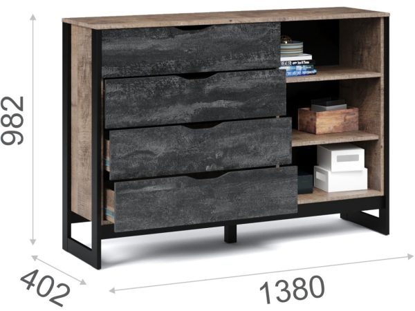 Спальня «Стокгольм» 4дв шк, Дуб гранж песочный/железный камень — изображение 6