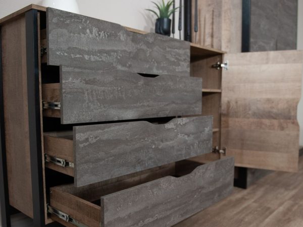 Комод «Стокгольм» 1д4ящ, Дуб гранж песочный/Железный камень — изображение 6