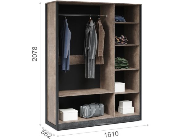 Шкаф «Стокгольм» 3дв, Дуб гранж песочный/Железный камень — изображение 3