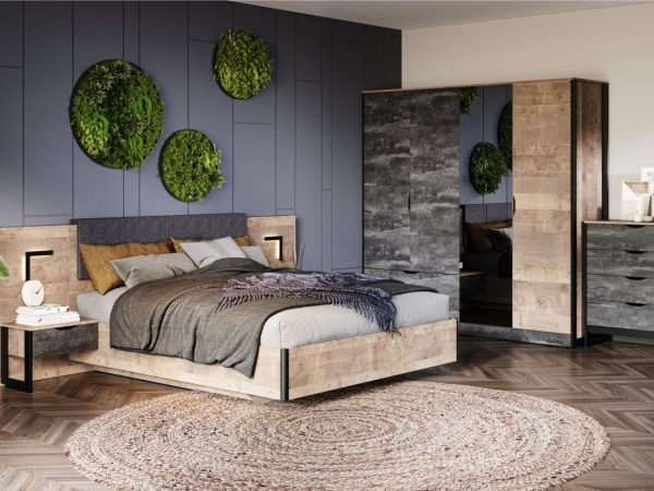 Спальня «Стокгольм» 4дв шк, Дуб гранж песочный/железный камень — изображение 2