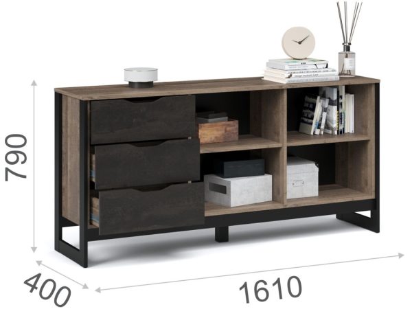 Комод «Стокгольм» 2д 3ящ, Дуб гранж песочный/Железный камень — изображение 4