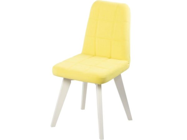Стул АВИНЬОН (квадрат), ВЕЛЮР ЛИМОННЫЙ, каркас СТАНДАРТ МАССИВ, Белый — изображение 2