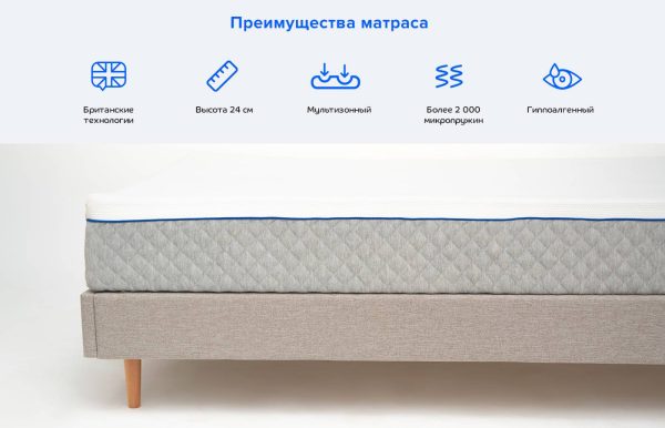 Матрас Blue Sleep Hybrid, коллекция "Блу слип Гибрид" 140*200*24, Ткань, Пеноматериал, Белый — изображение 2
