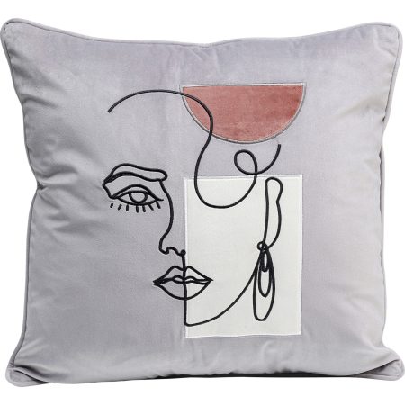 Подушка Face, коллекция "Лицо" 45*45*10, Бархат, Полиэстер, Серый