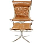 Кресло + пуф Washington, коллекция "Вашингтон", количество предметов 2 77*105*147, Воловья кожа, Нержавеющая сталь, Полиуретан, Коричневый