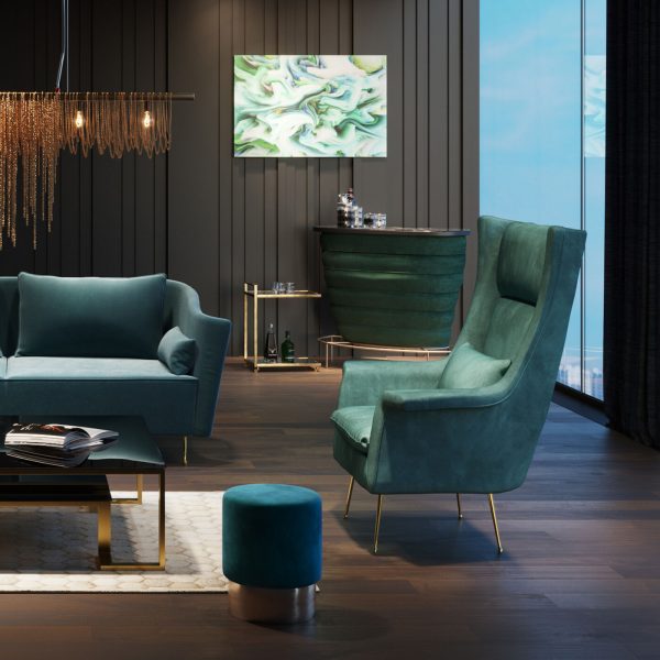 Стойка барная Treviso, коллекция "Тревизо" 122*108*62, Полиэстер, МДФ, Полиуретан, Стекло, Нержавеющая сталь, Зеленый — изображение 4