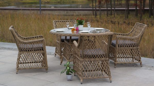 "Эспрессо" плетеный круглый стол, диаметр 118 см, цвет соломенный — изображение 5