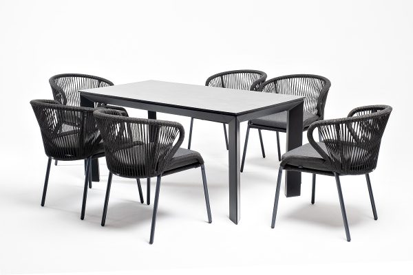 "Венето" обеденная группа на 6 персон со стульями "Милан", каркас темно-серый, роуп темно-серый — изображение 4