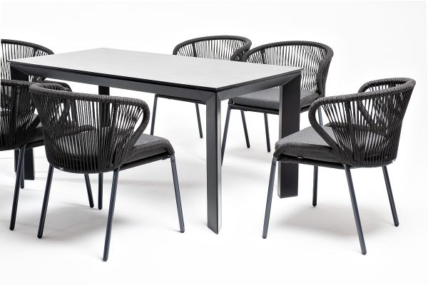 "Венето" обеденная группа на 6 персон со стульями "Милан", каркас темно-серый, роуп темно-серый — изображение 5