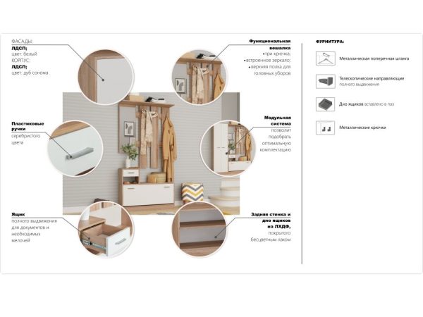 Прихожая «Интер», Дуб сонома/белый — изображение 5
