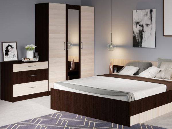 Спальня «Алена» 3 дв. шк, Венге/Дуб молочный — изображение 3