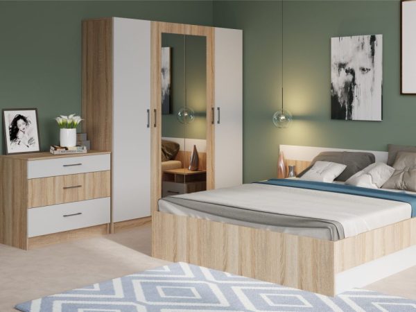 Шкаф «Алена» 4дв с зеркалом, Дуб сонома/Белый — изображение 4