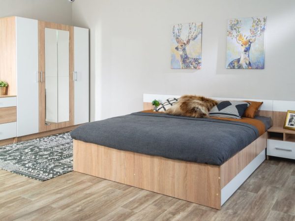 Шкаф «Алена» 4дв с зеркалом, Дуб сонома/Белый — изображение 5