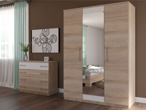 Шкаф «Аврора» 3дв, Дуб сонома/белый — изображение 4