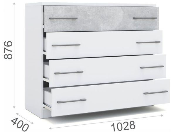 Комод «Аврора» 4ящ, Белый/ателье светлый — изображение 3