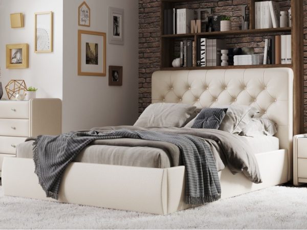 Кровать Беатриче 160 п/м с пуговицами, Teos milk — изображение 5