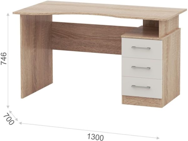 Стол «Гарвард» эргономик 130 3ящ ЛВ, Дуб сонома/Белый — изображение 3