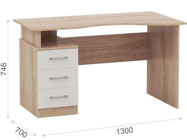 Стол «Гарвард» эргономик 130 3ящ ПР, Дуб сонома/Белый — изображение 3