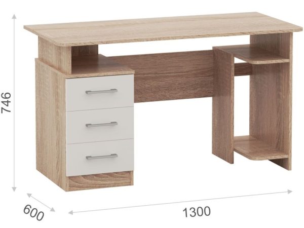 Стол «Гарвард» 130 3ящ, Дуб сонома/Белый — изображение 3