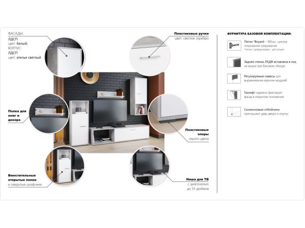 Стенка «Лино», Белый/Ателье светлый — изображение 3