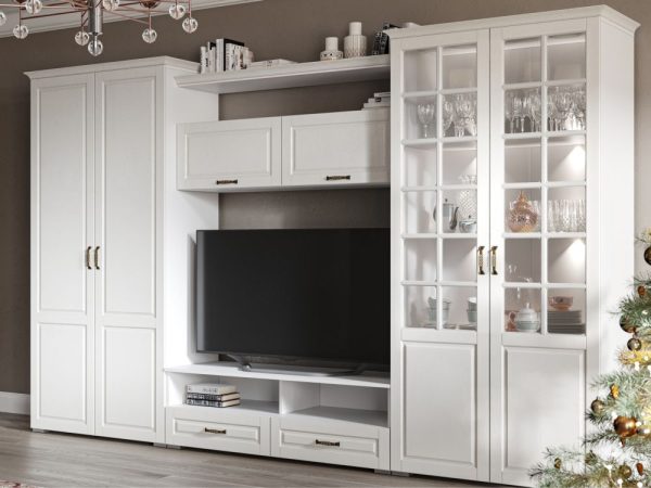 Latsio-gostinaya-vitr-i-shk-2dv Витрина «Лацио» 2д, Белый/Белое дерево — изображение 5