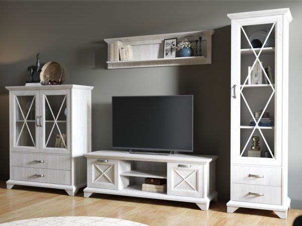 Пенал-Витрина «Лорена» 1д2ящ, Бетон Паин белый — изображение 4